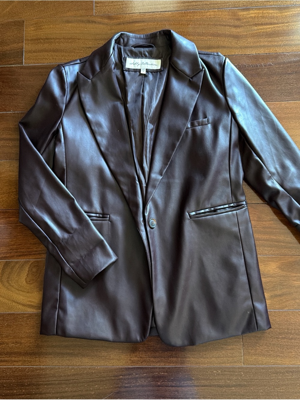 Women's Single-Button Faux Leather Blazer in Dark Brown